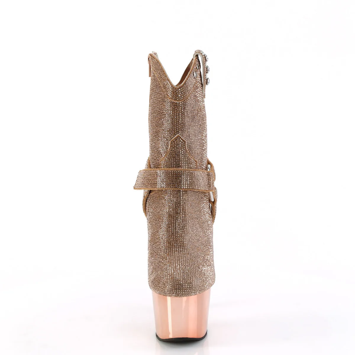 Adore 1029CHRS Rose Gold Rhinestone 7" Heel Platform Western Cowgirl Ankle Boots -Direct