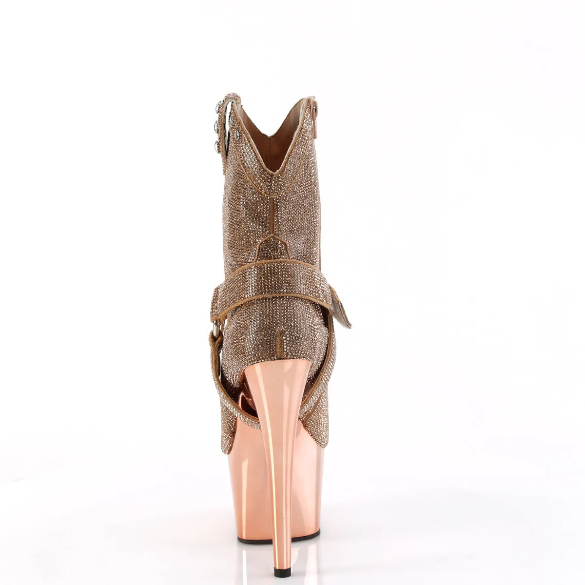 Adore 1029CHRS Rose Gold Rhinestone 7" Heel Platform Western Cowgirl Ankle Boots -Direct