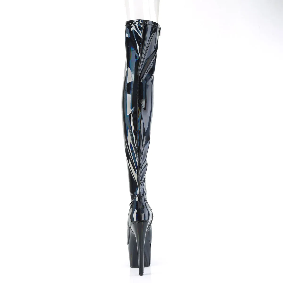 Adore 3011HWR Black Hologram Open Toe 7" Heel / Platform Thigh Boots -Direct