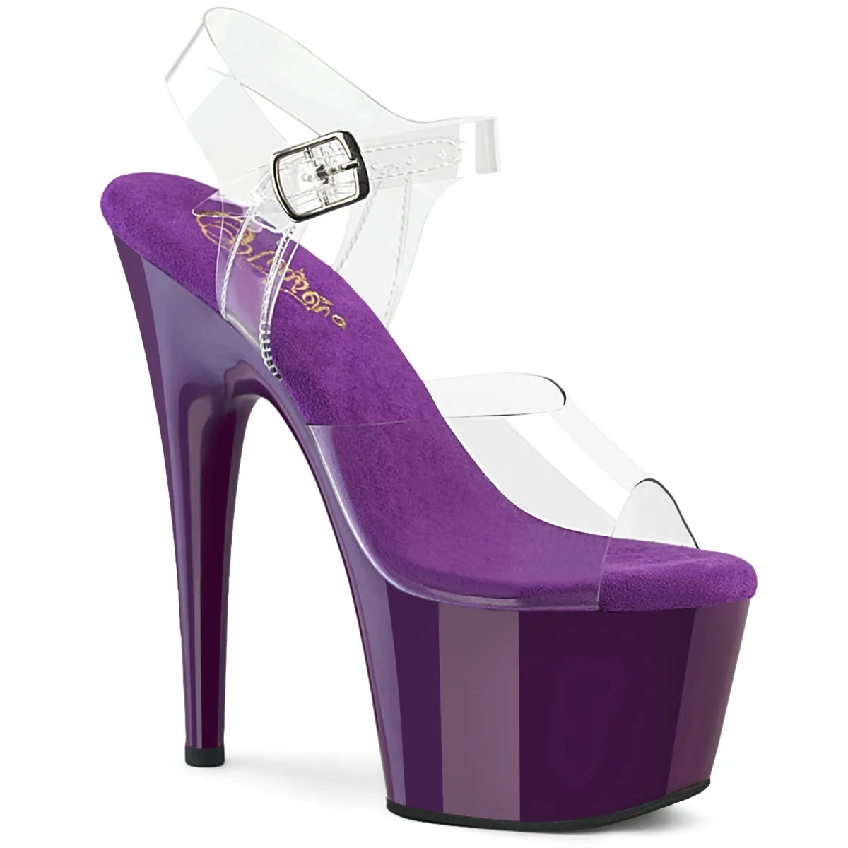 Adore 708 Clear Upper Ankle Strap 7" Heel Purple Platform Shoes -Direct