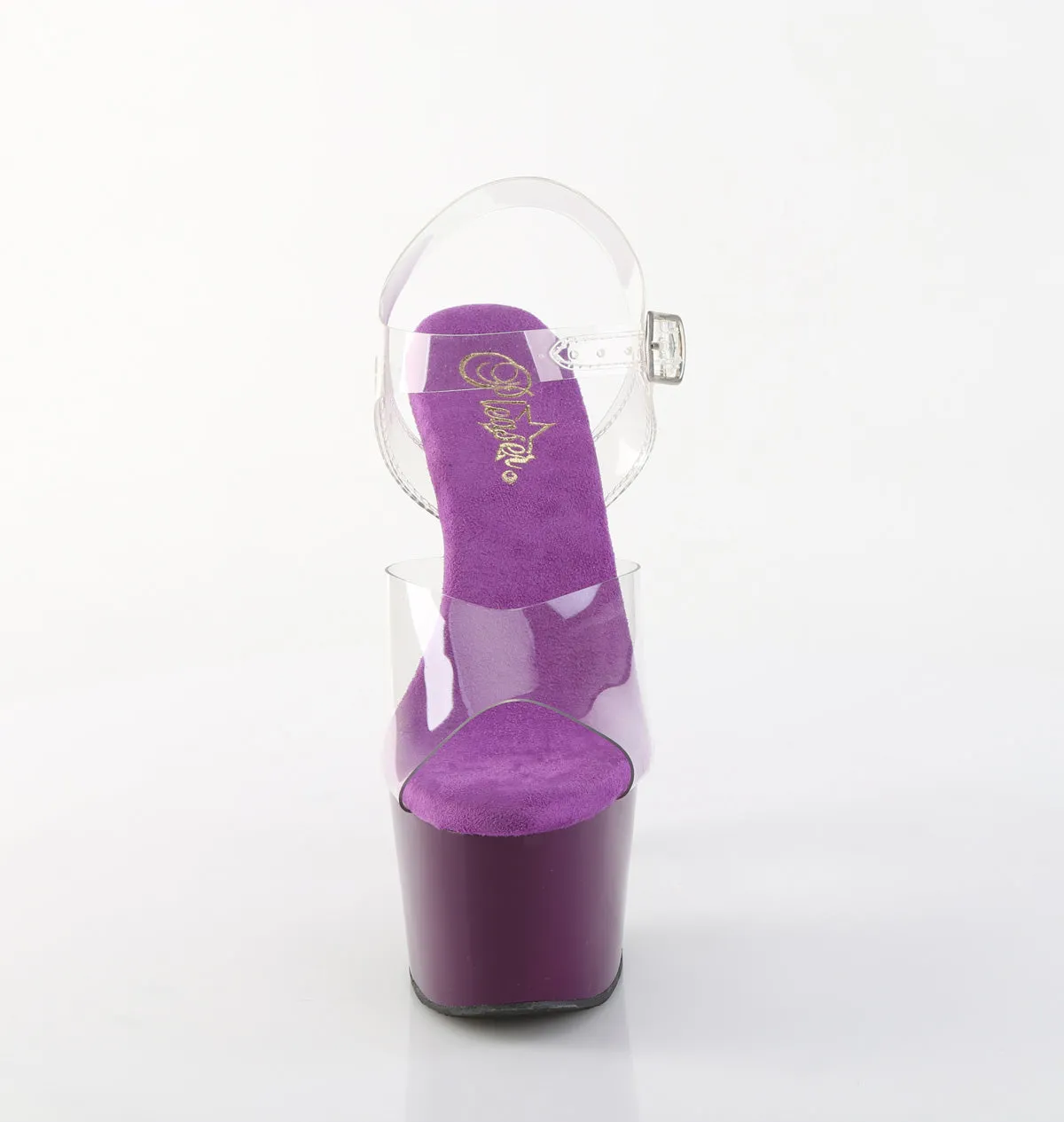 Adore 708 Clear Upper Ankle Strap 7" Heel Purple Platform Shoes -Direct
