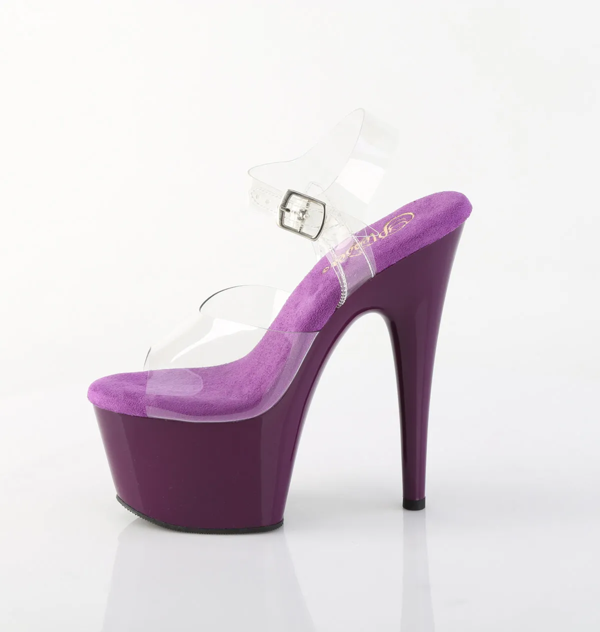 Adore 708 Clear Upper Ankle Strap 7" Heel Purple Platform Shoes -Direct