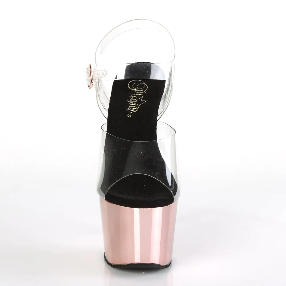 Adore 708 Clear Upper Ankle Strap 7" Heel Rose Gold  Chrome Platform Shoes -Direct