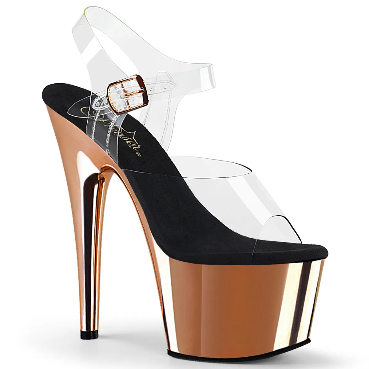 Adore 708 Clear Upper Ankle Strap 7" Heel Rose Gold  Chrome Platform Shoes -Direct