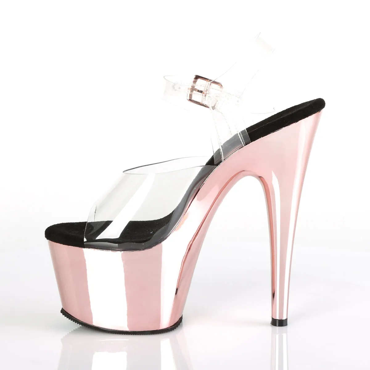 Adore 708 Clear Upper Ankle Strap 7" Heel Rose Gold  Chrome Platform Shoes -Direct
