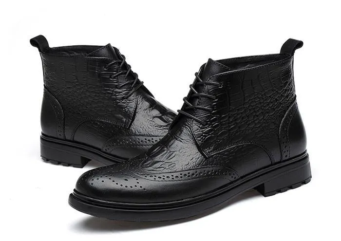 Angelo Ricci™ Alligator Design Chelsea Boots With Laces