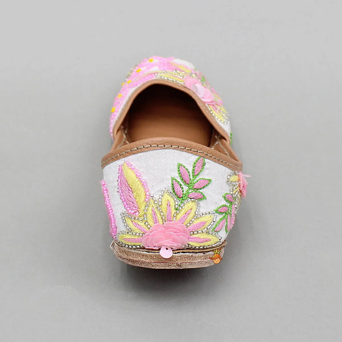 Bead And Floral Thread-Embroidered Jutti