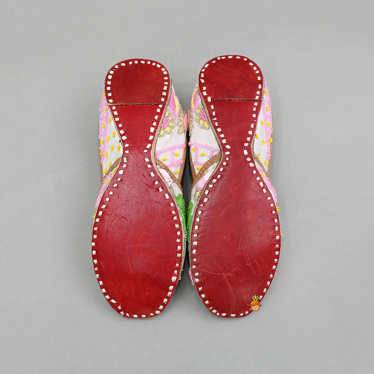 Bead And Floral Thread-Embroidered Jutti