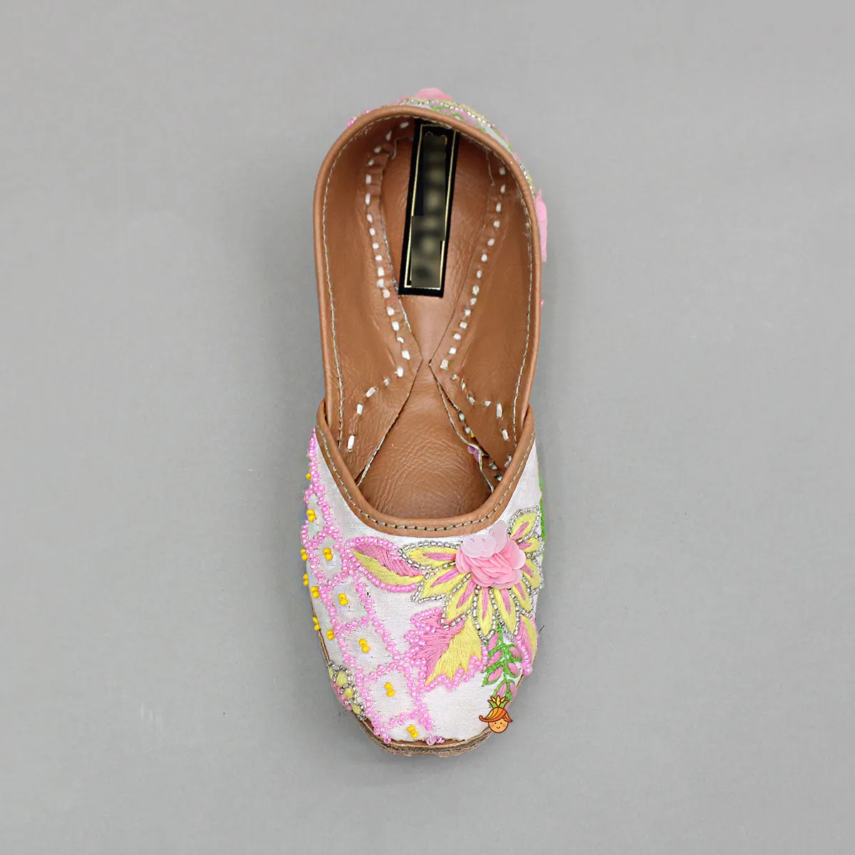 Bead And Floral Thread-Embroidered Jutti