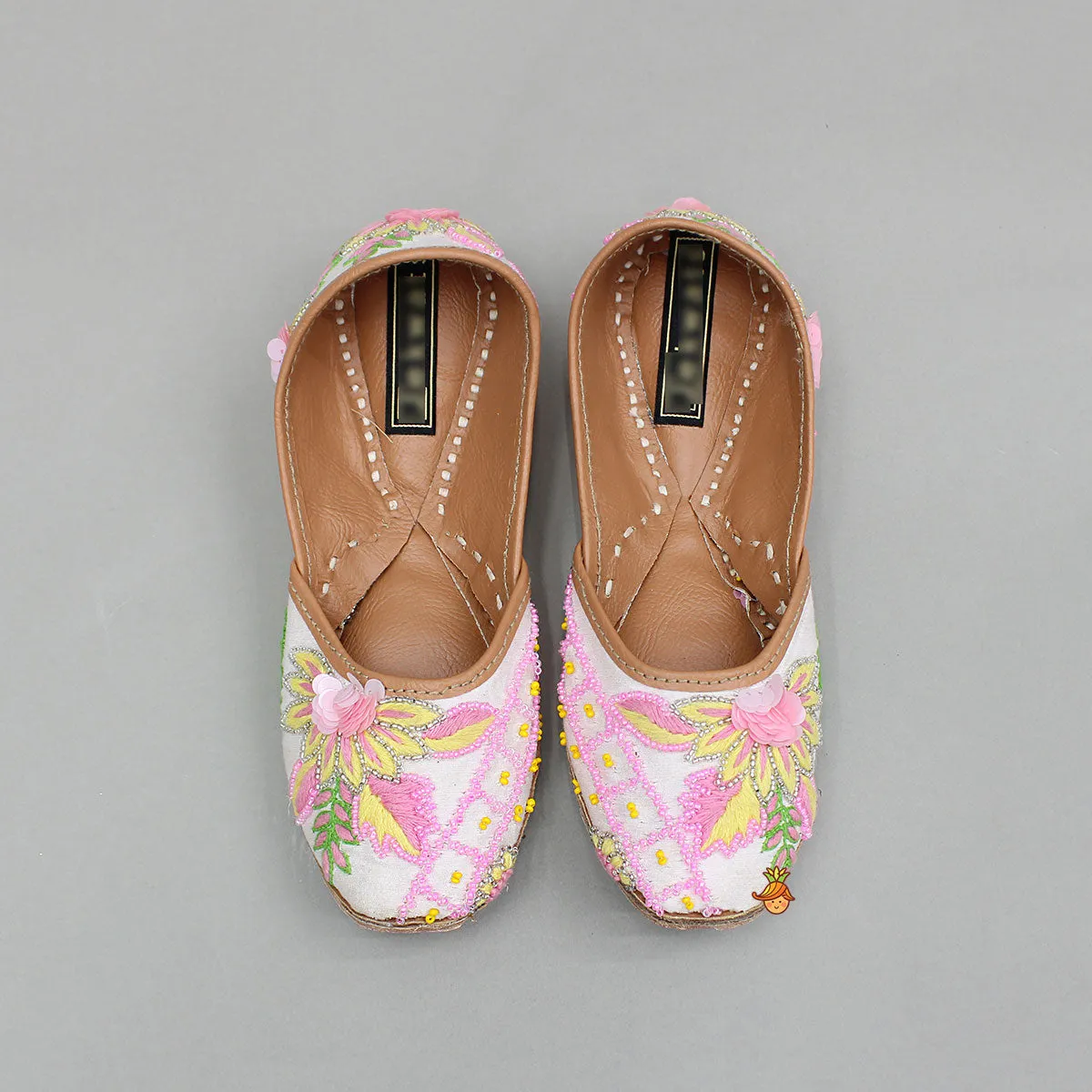 Bead And Floral Thread-Embroidered Jutti