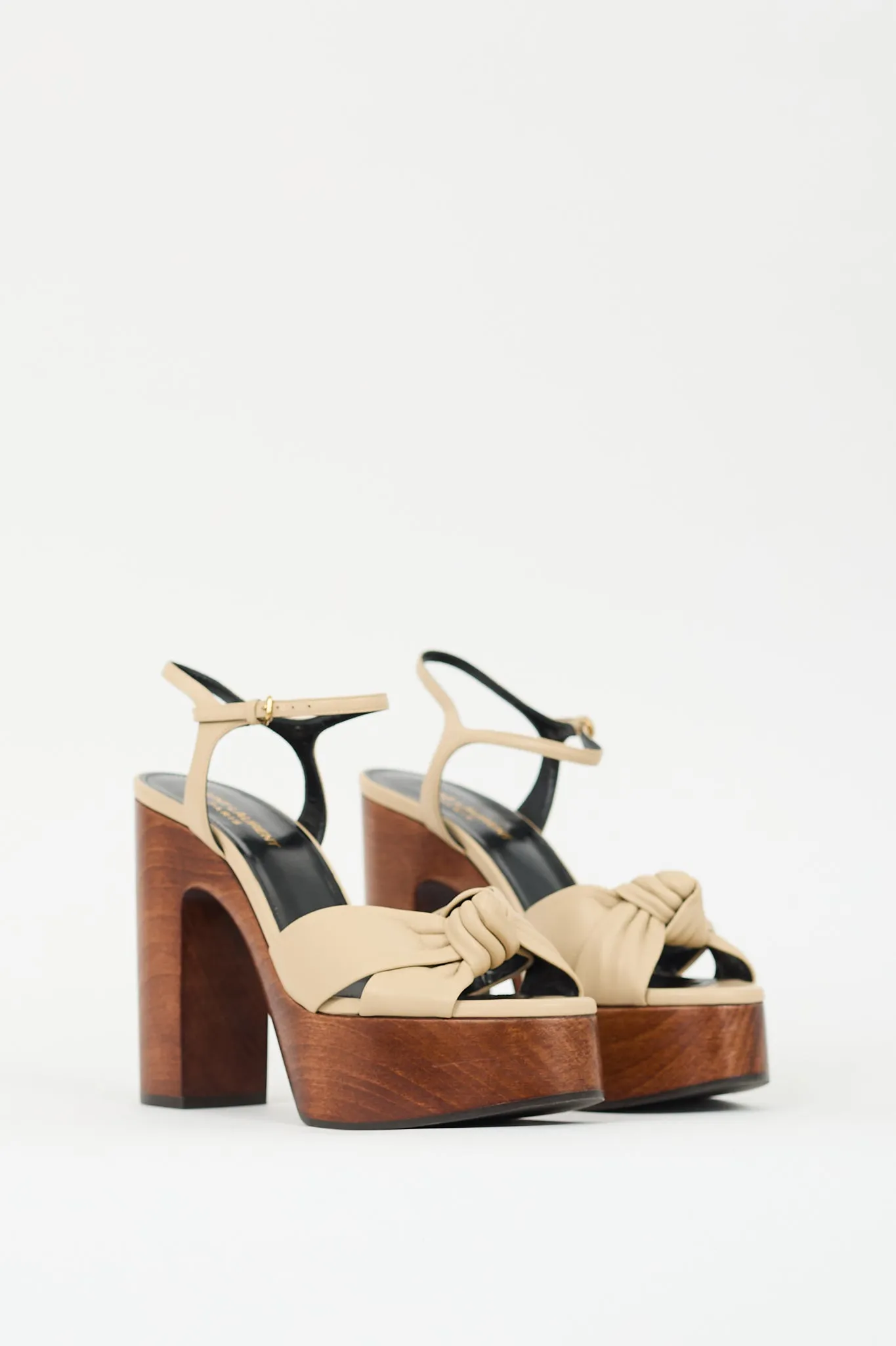Beige Leather Bianca Knotted Platform Heel