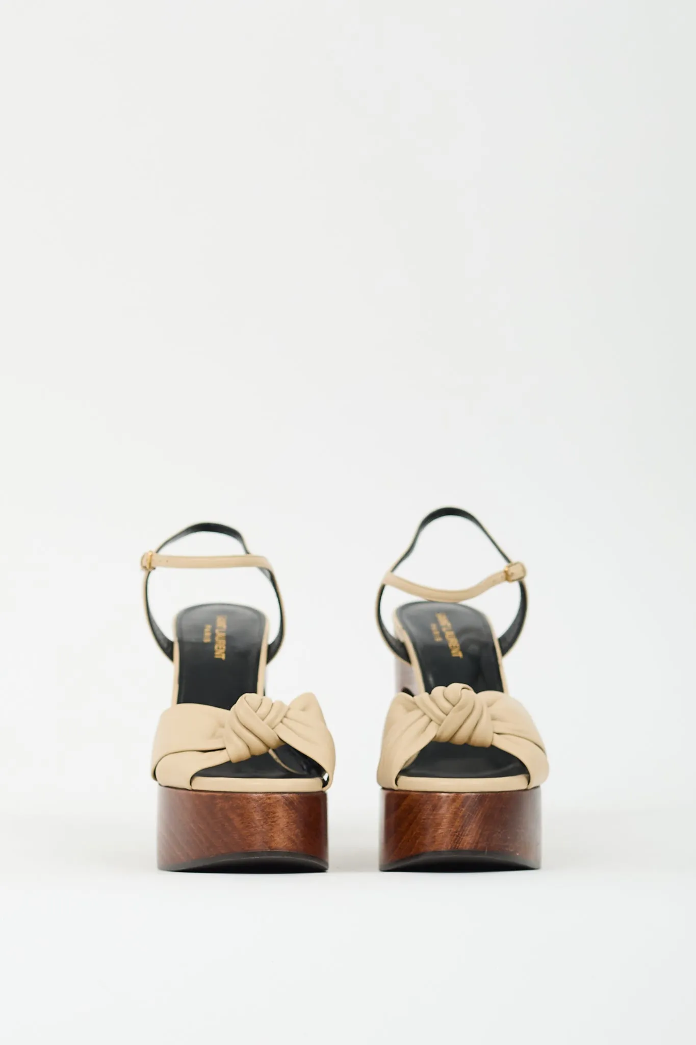 Beige Leather Bianca Knotted Platform Heel