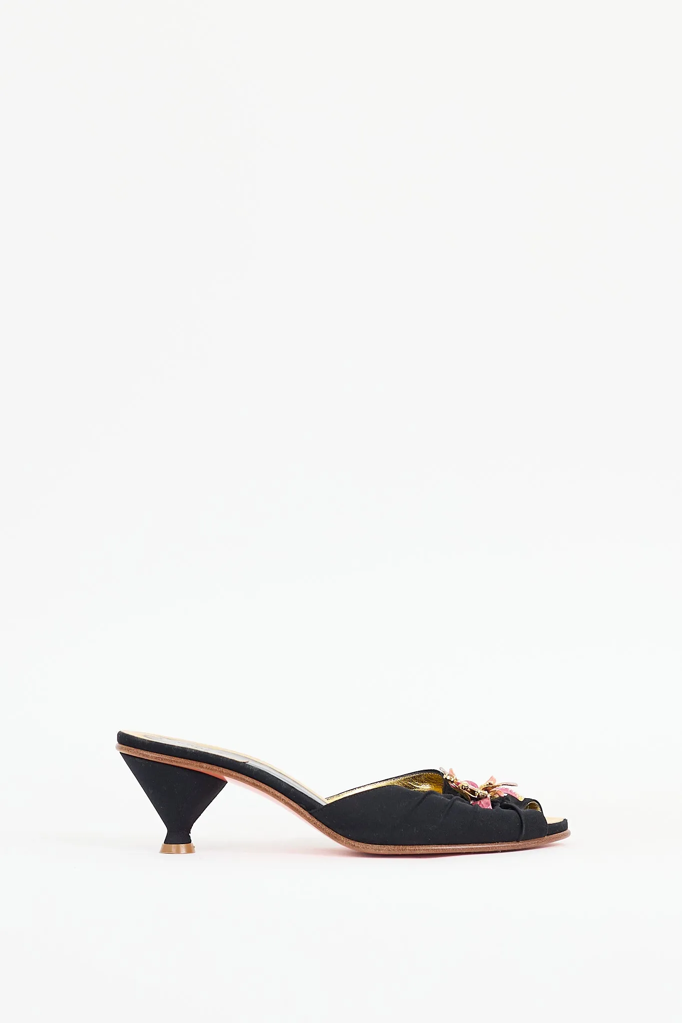 Black & Multicolour Satin Jewel Mule