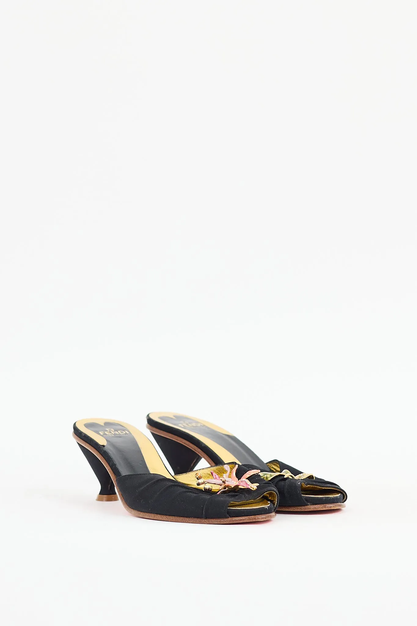 Black & Multicolour Satin Jewel Mule