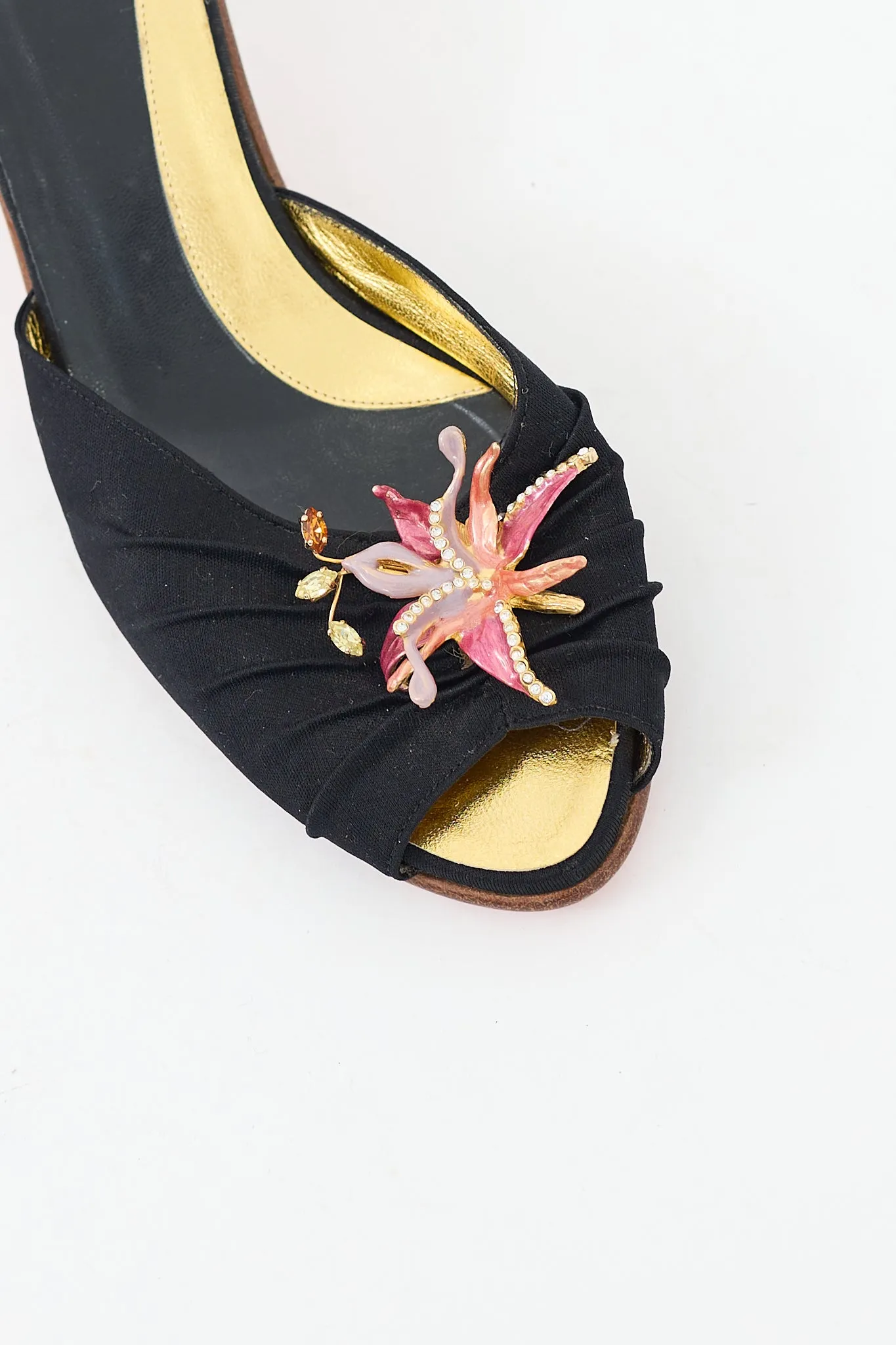 Black & Multicolour Satin Jewel Mule