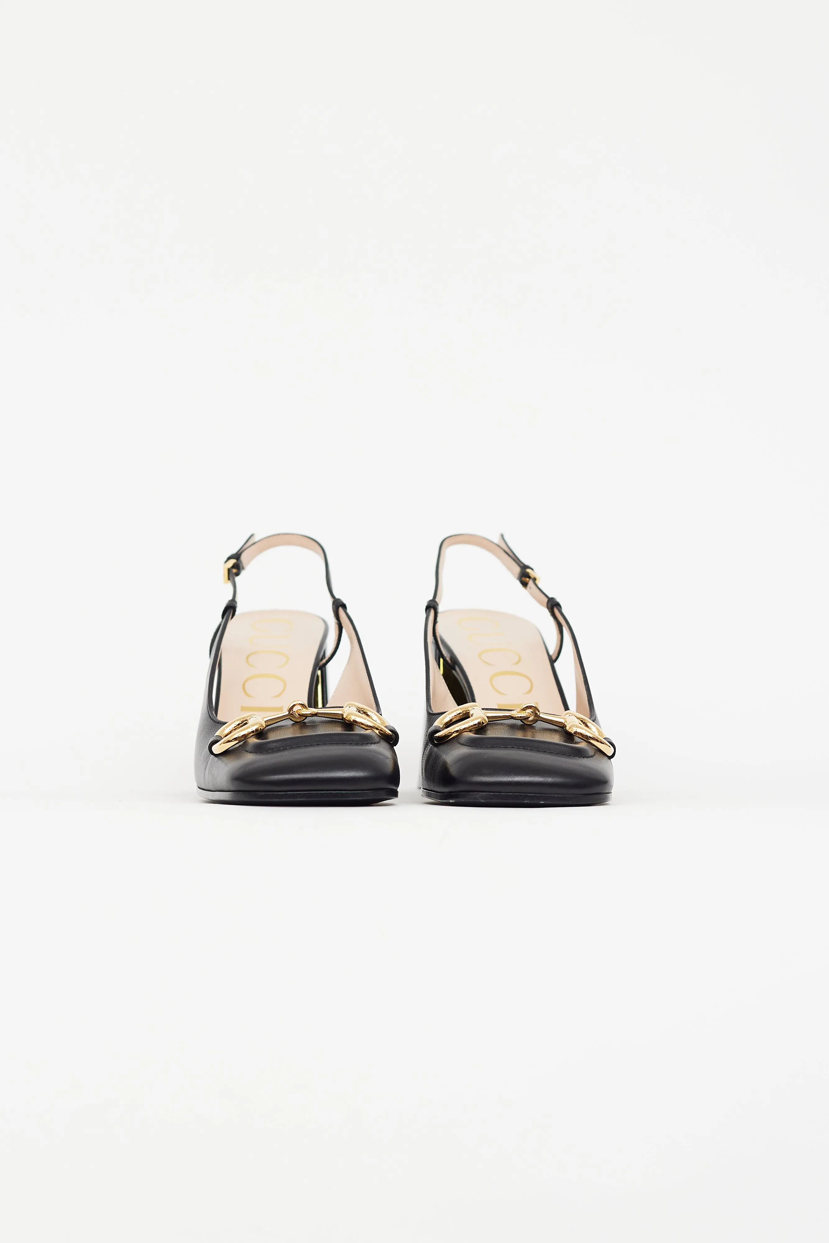 Black Leather Gold Hardware Heel