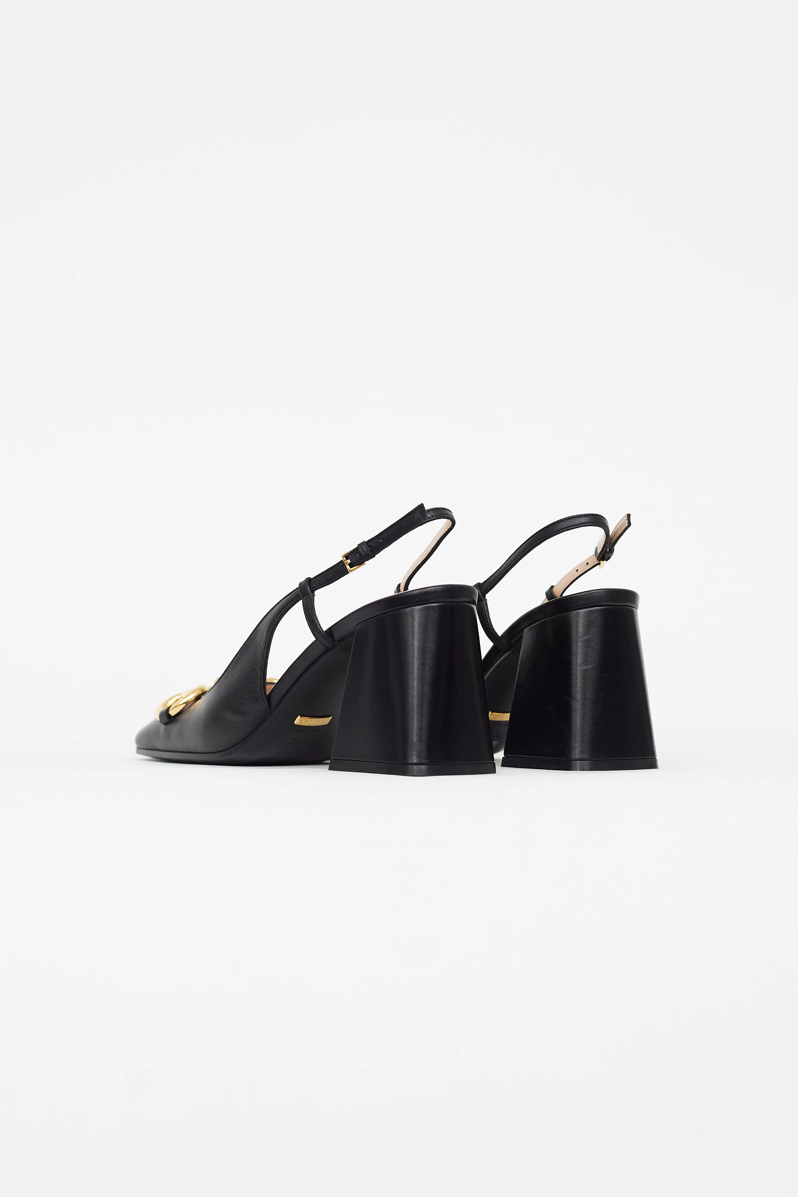 Black Leather Gold Hardware Heel