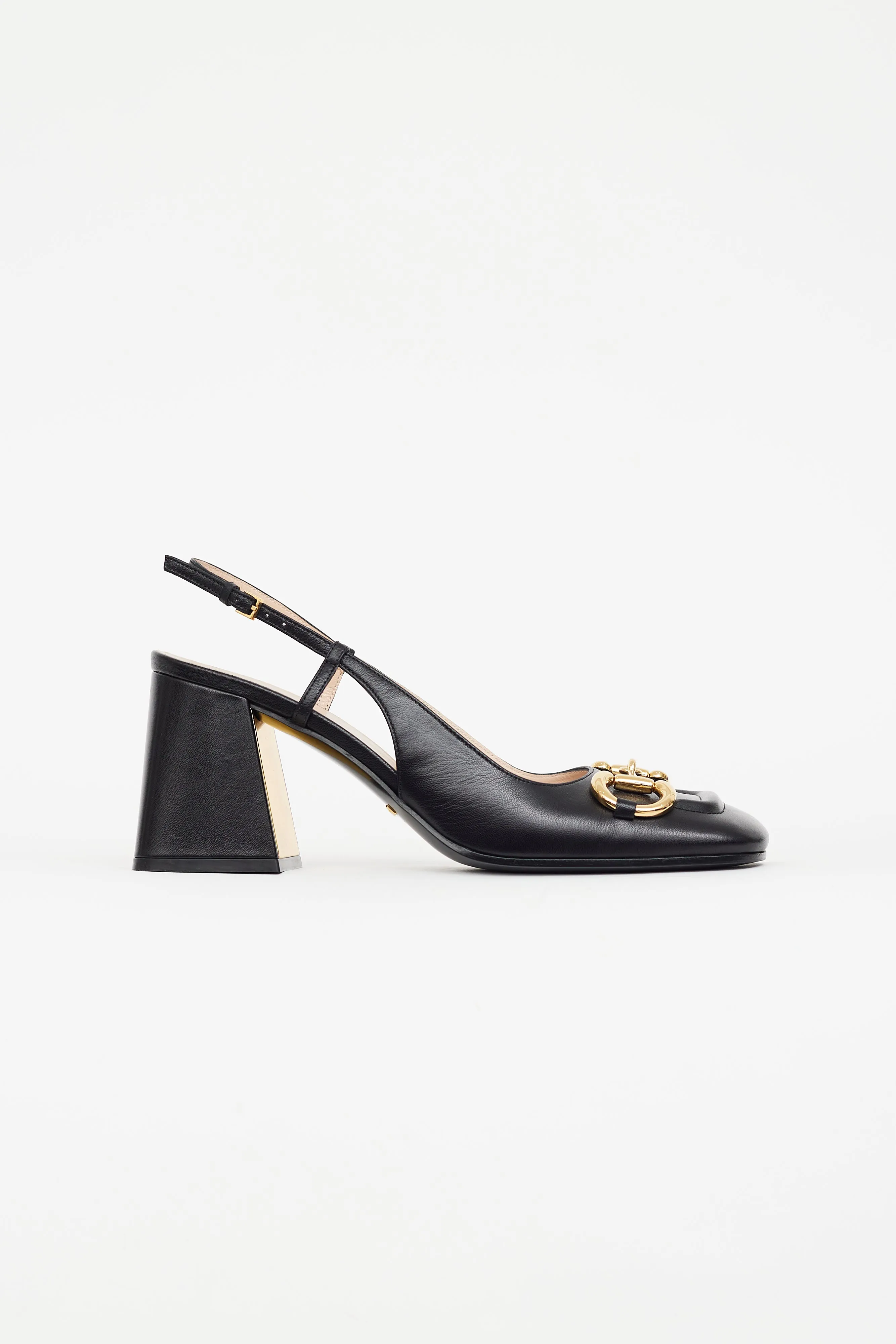 Black Leather Gold Hardware Heel