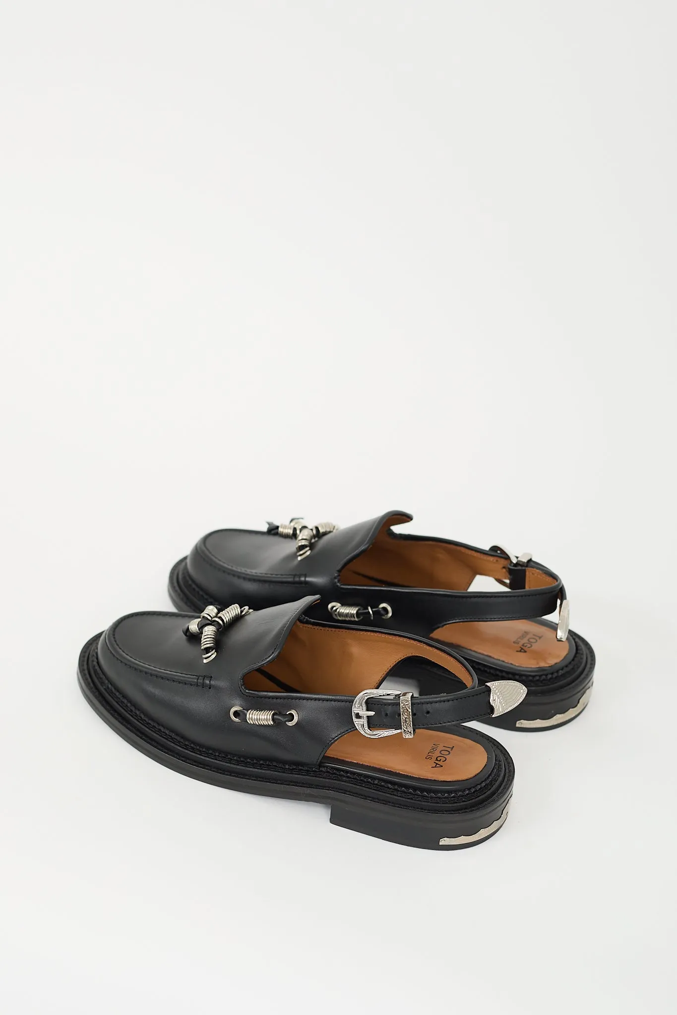 Black Leather Slingback Mule