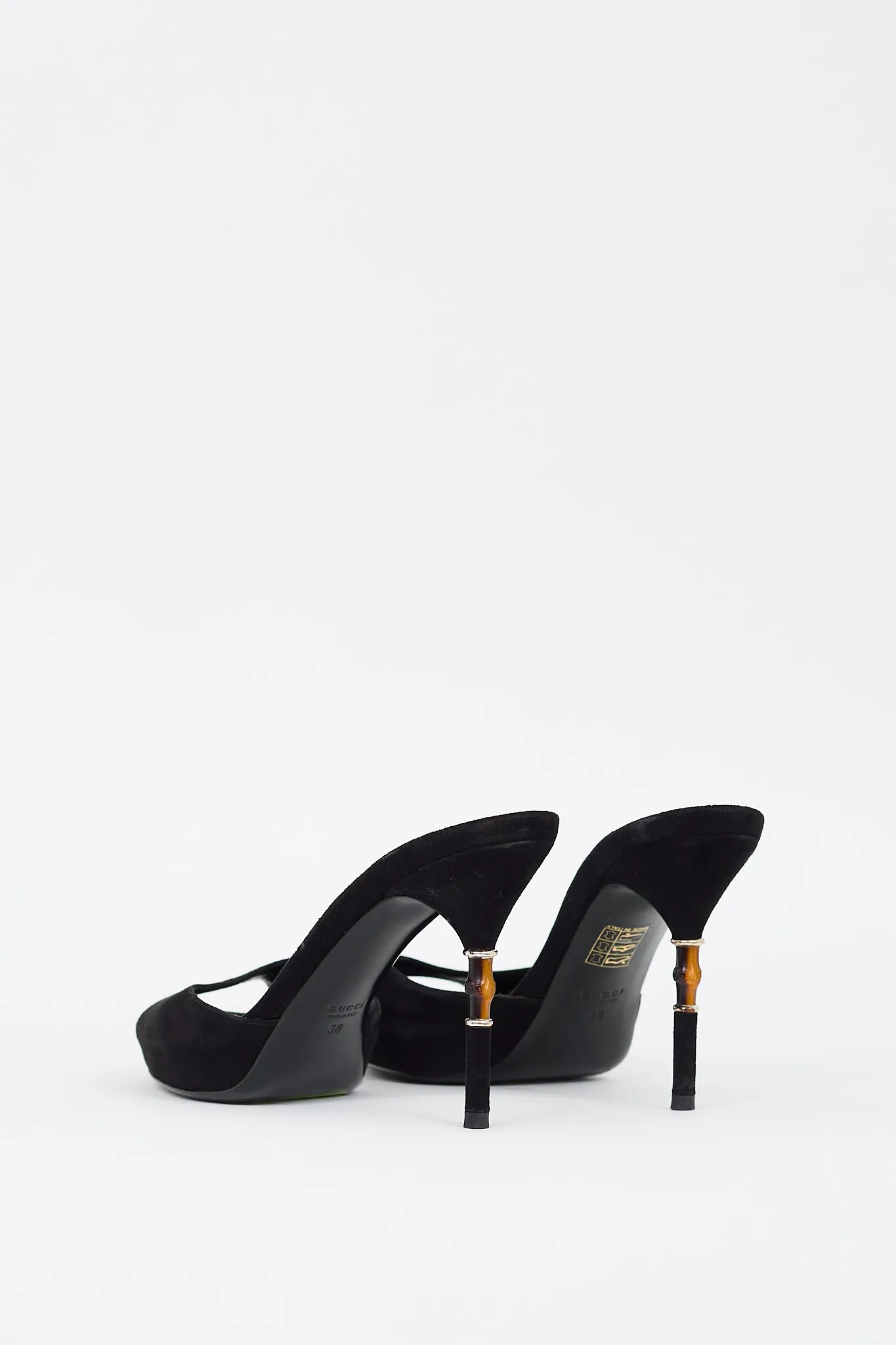 Black Suede Bamboo Heeled Mule