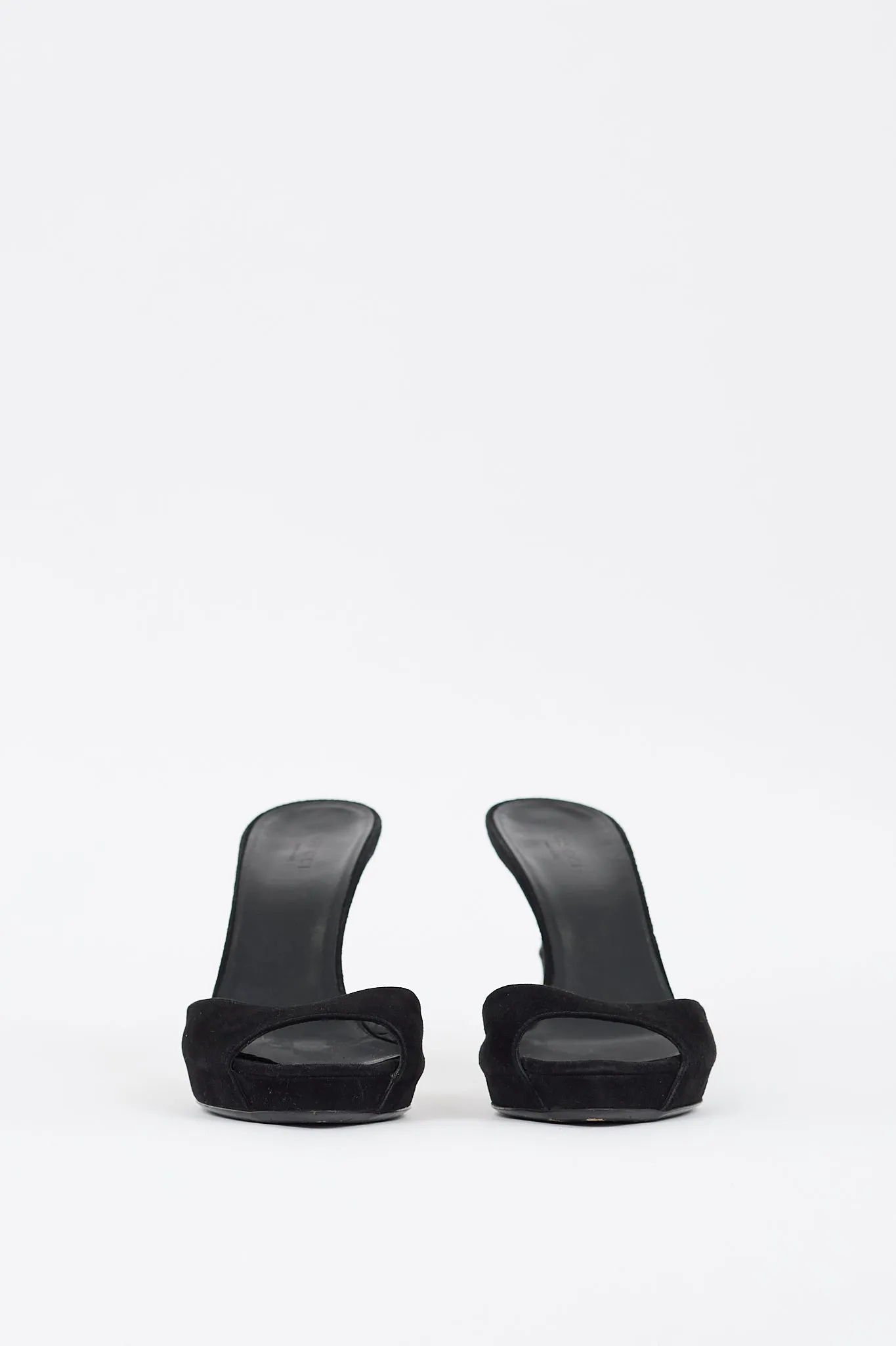 Black Suede Bamboo Heeled Mule
