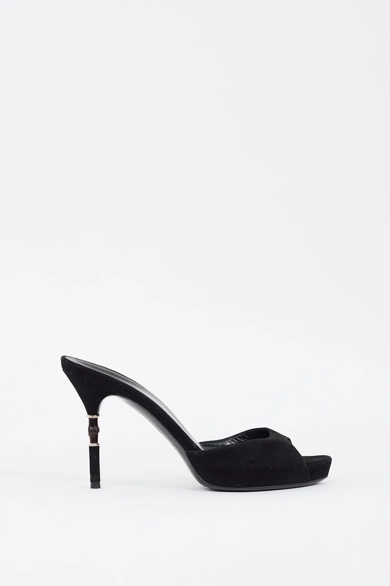 Black Suede Bamboo Heeled Mule