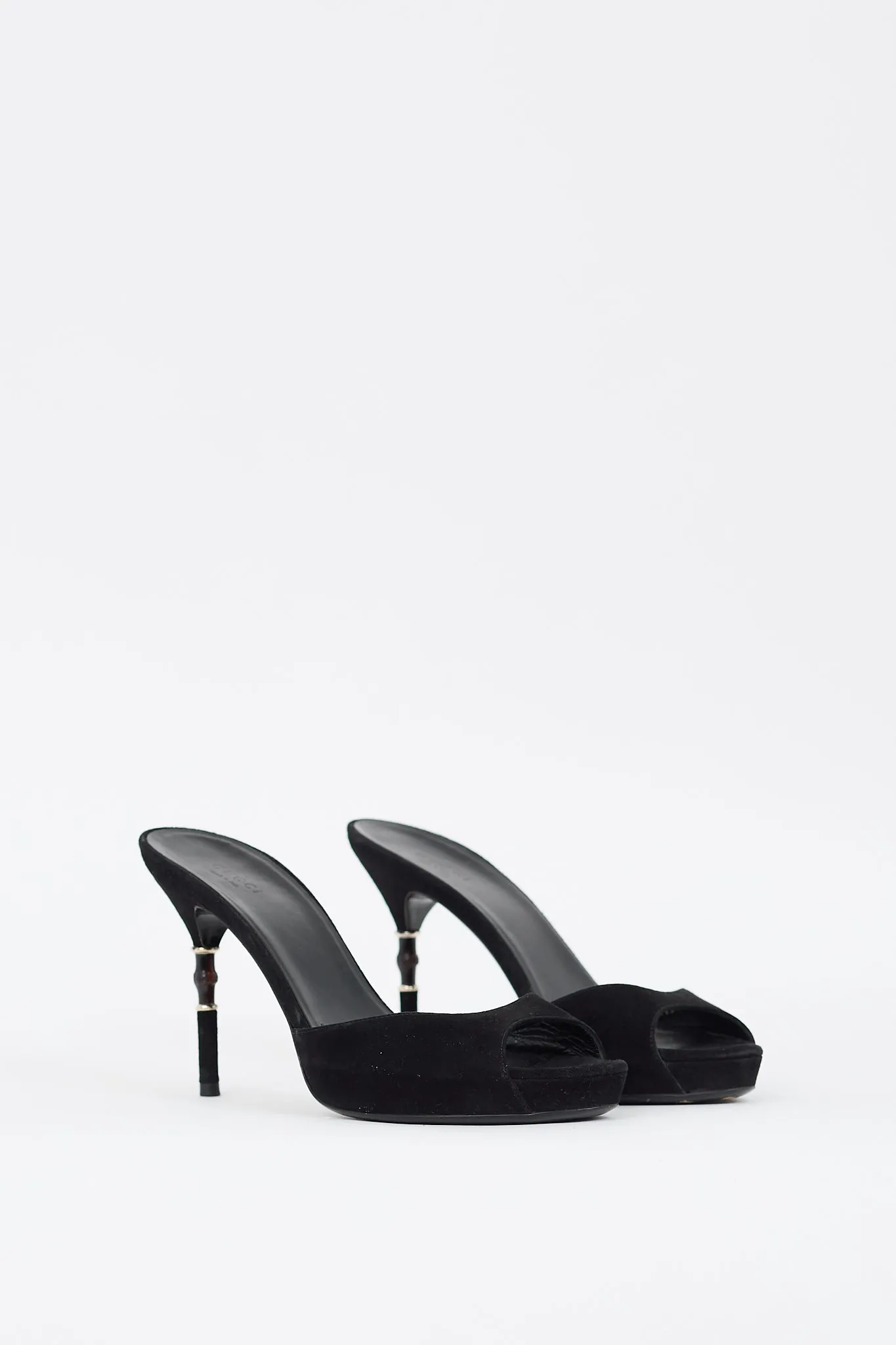 Black Suede Bamboo Heeled Mule