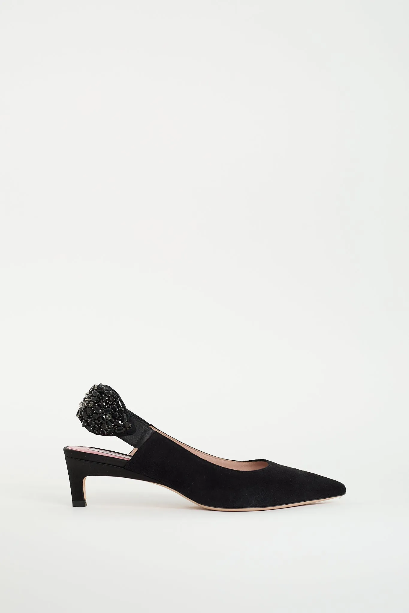 Black Suede Embellished Slingback Pump