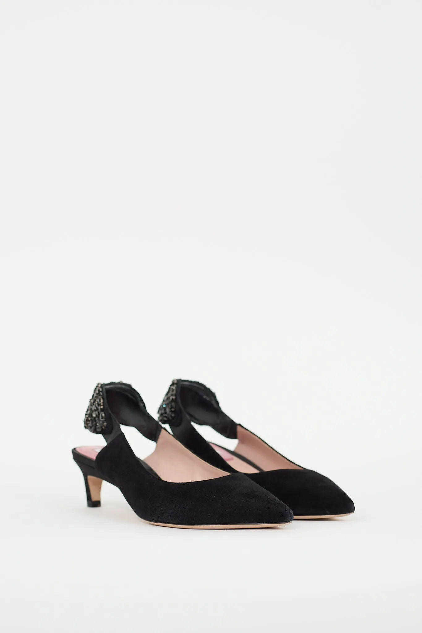 Black Suede Embellished Slingback Pump