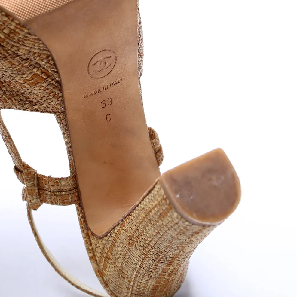 Cap Toe Raffia Slingback Pumps Size 39