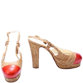 Cap Toe Raffia Slingback Pumps Size 39
