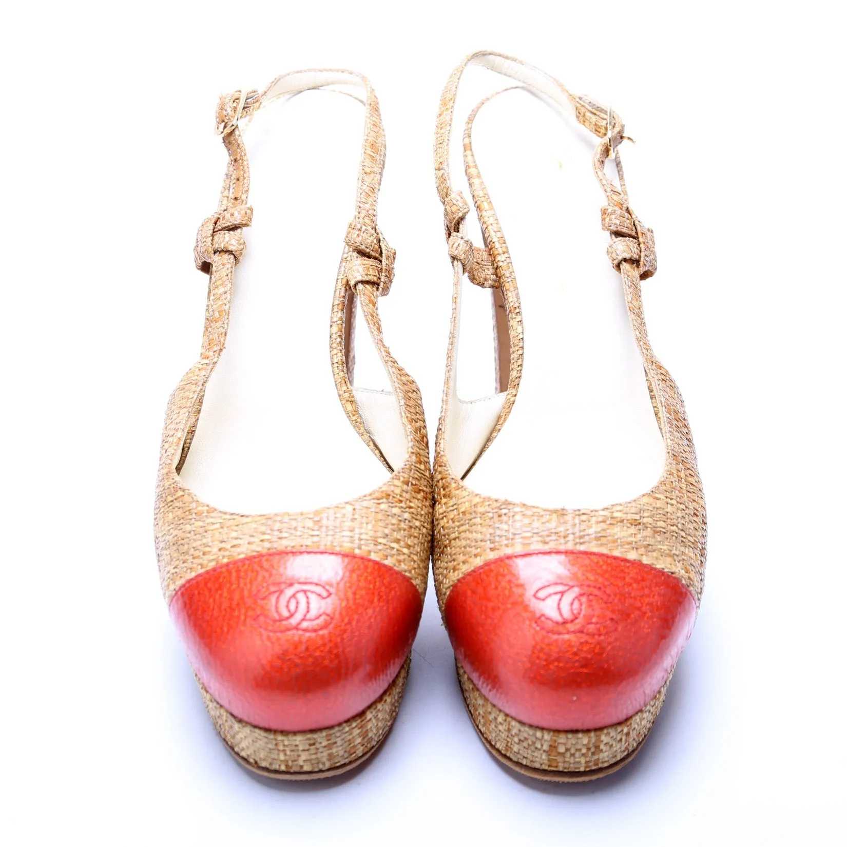 Cap Toe Raffia Slingback Pumps Size 39