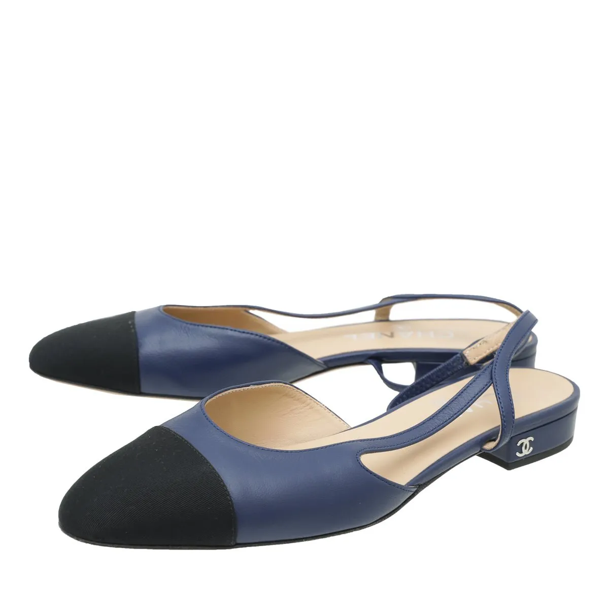 Chanel Bicolor CC Cap Toe Slingback 37.5