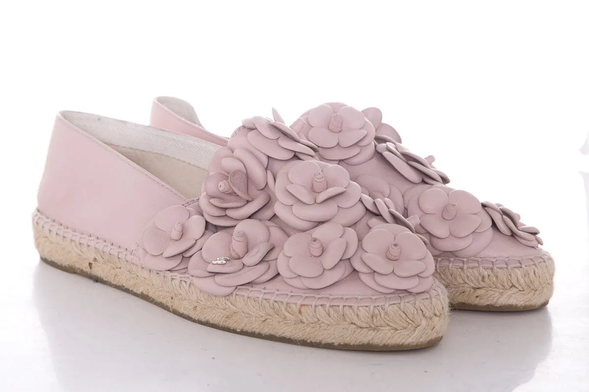 Chanel Blush Camellia Detail Espadrille SZ 41