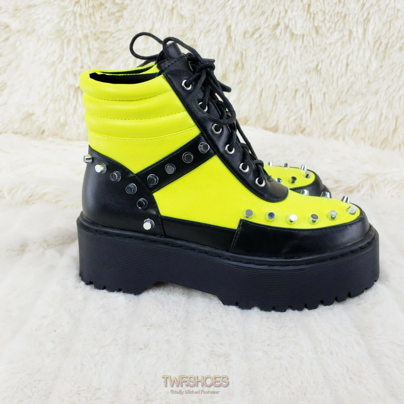 Cyber Punk Cap Stud Combat Sneaker Ankle Boots 2 Tone Lime Black 6-11