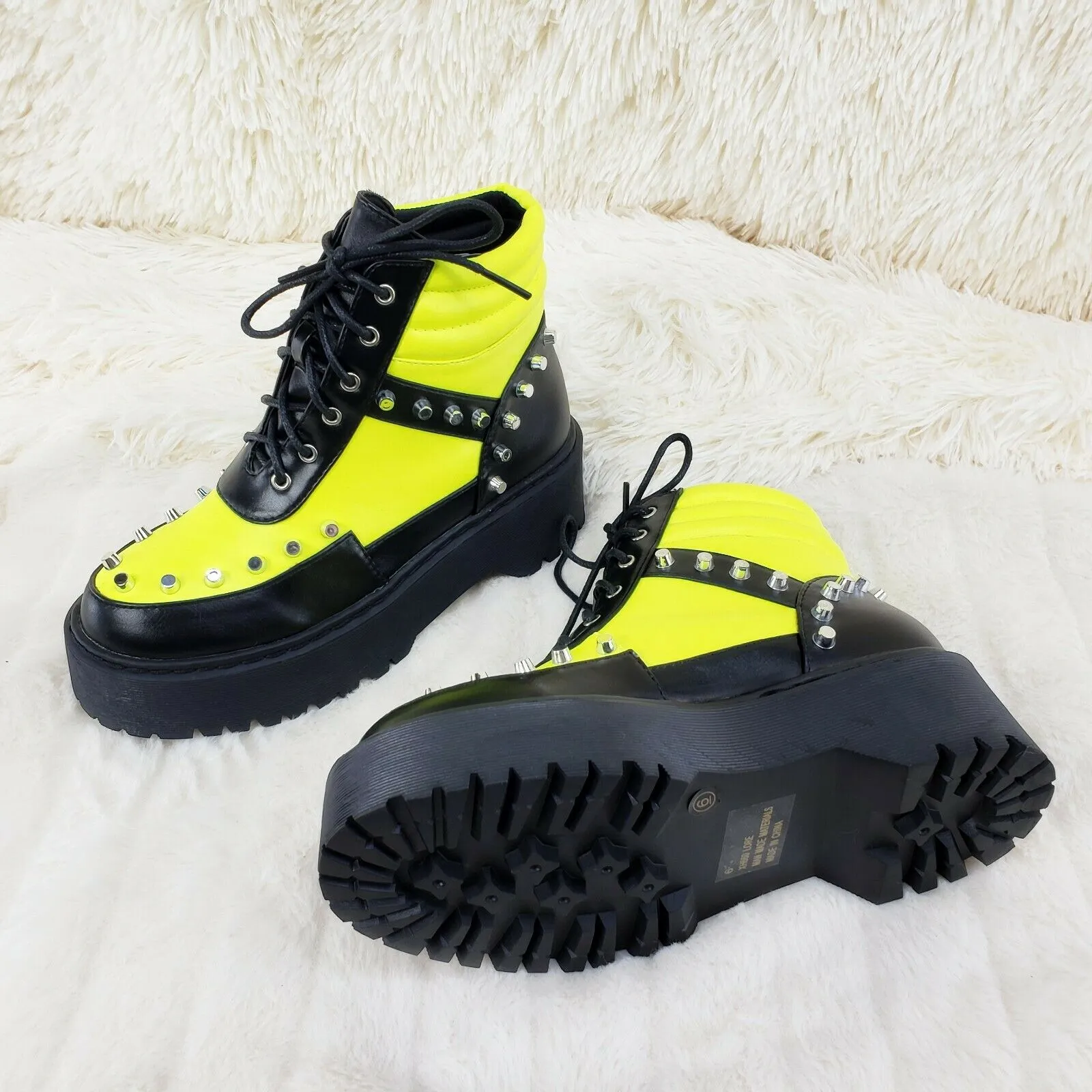 Cyber Punk Cap Stud Combat Sneaker Ankle Boots 2 Tone Lime Black 6-11