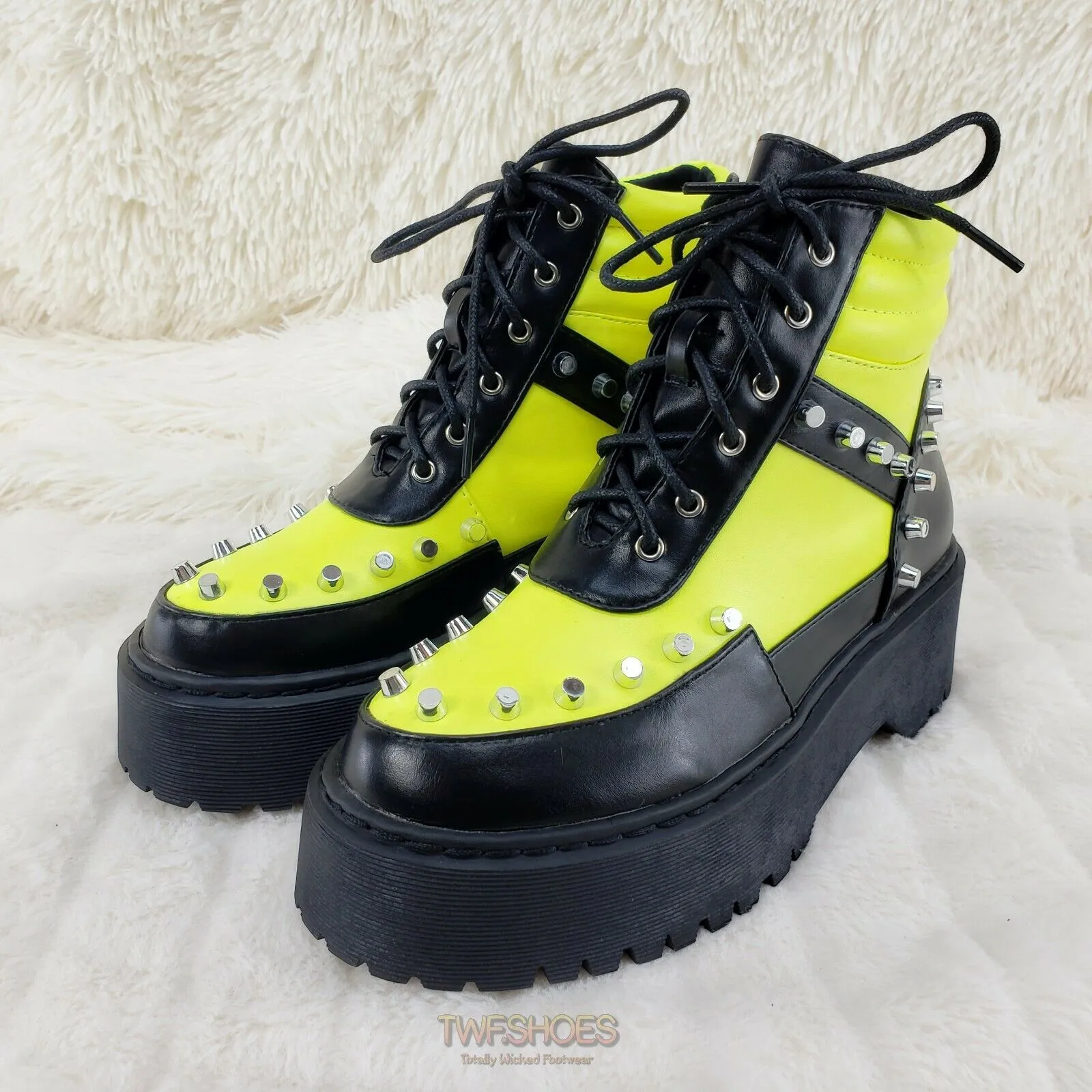 Cyber Punk Cap Stud Combat Sneaker Ankle Boots 2 Tone Lime Black 6-11