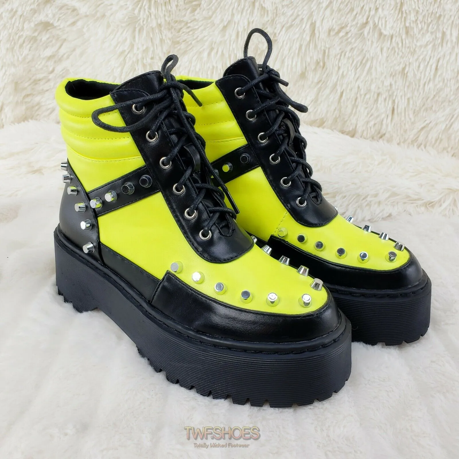Cyber Punk Cap Stud Combat Sneaker Ankle Boots 2 Tone Lime Black 6-11