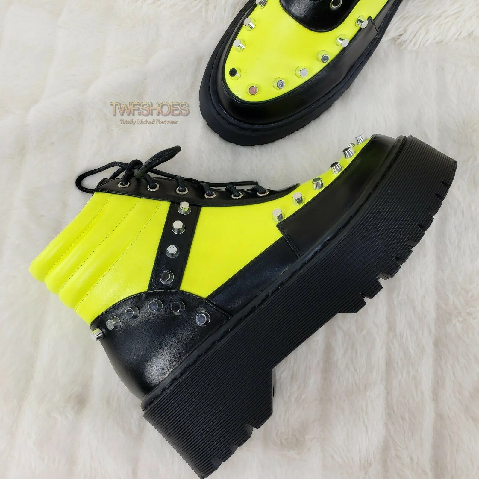 Cyber Punk Cap Stud Combat Sneaker Ankle Boots 2 Tone Lime Black 6-11