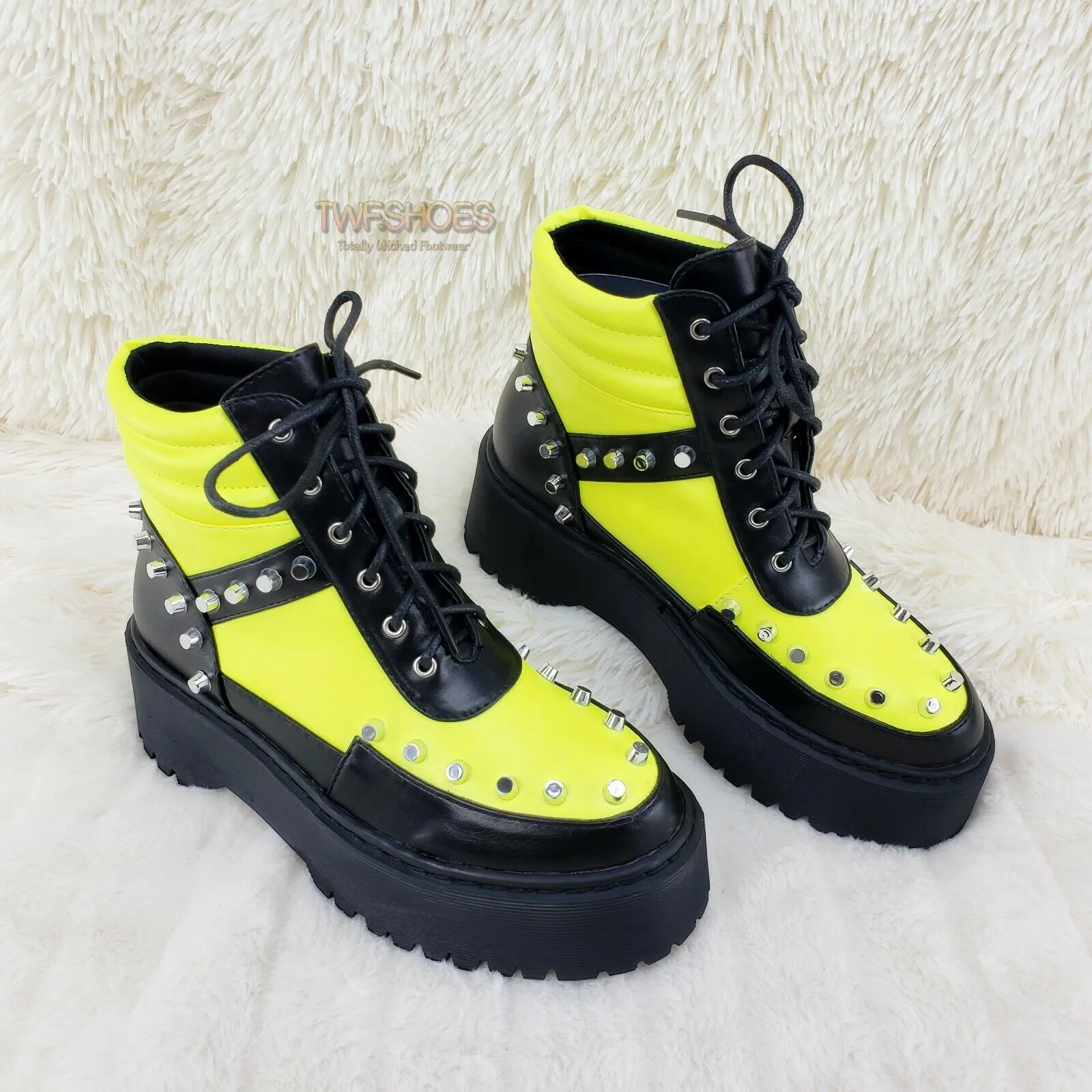 Cyber Punk Cap Stud Combat Sneaker Ankle Boots 2 Tone Lime Black 6-11