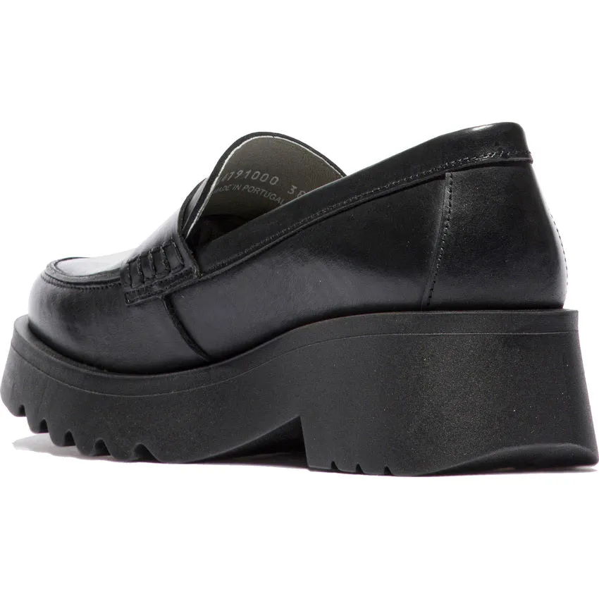 Fly London Women's MAUS791FLY Leather Loafer Shoes Black