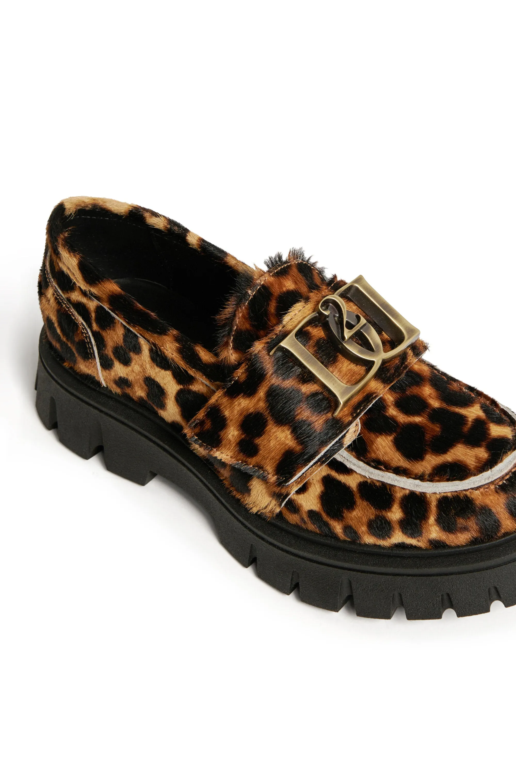 Leopard print leather loafers
