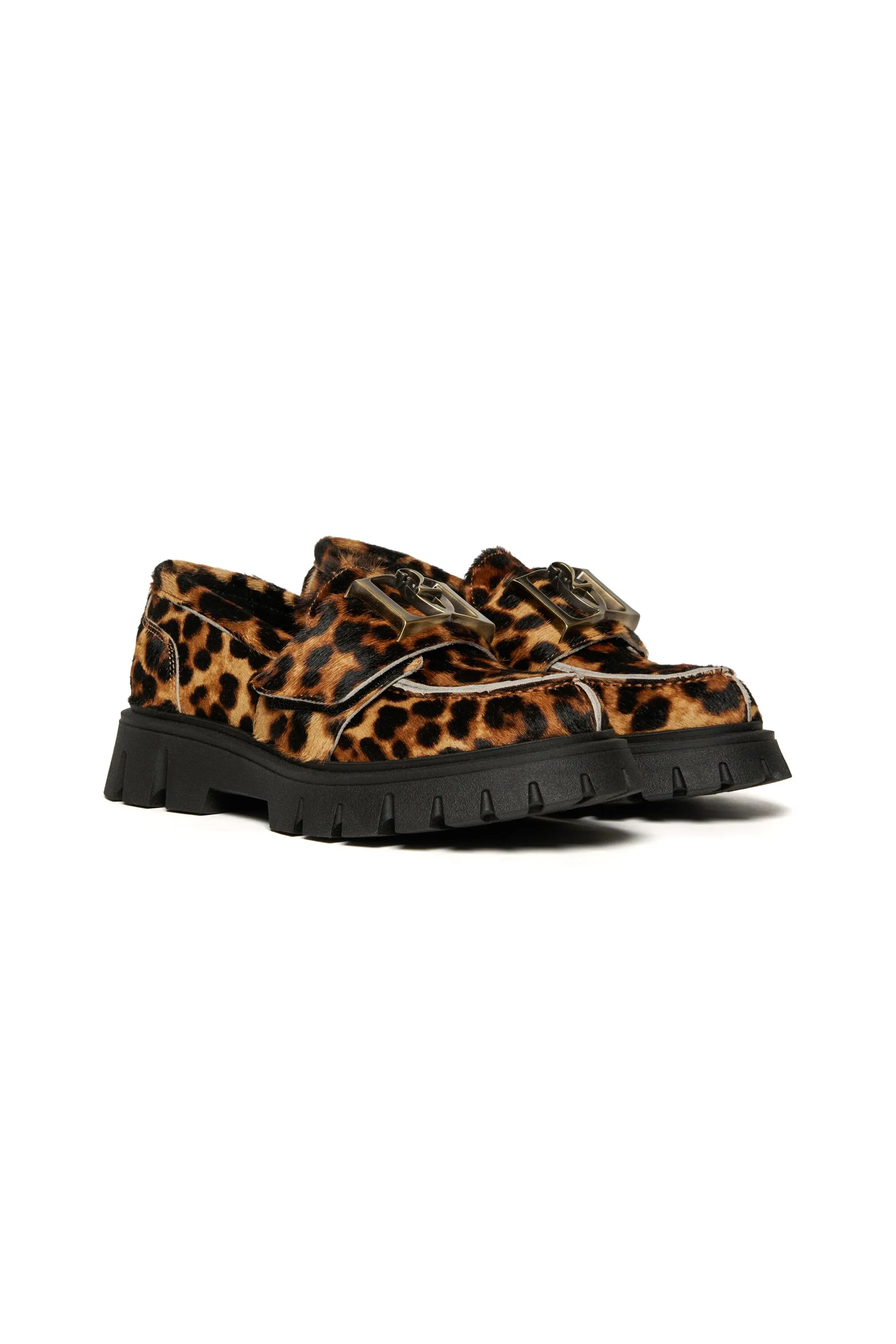 Leopard print leather loafers
