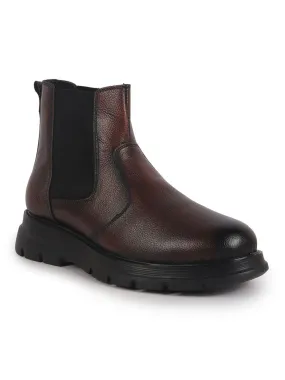 Men Tan Genuine Leather Slip On Boots|Chelsea Work Boots|Lightweight Memory Cushion Shoes|Formal Boots