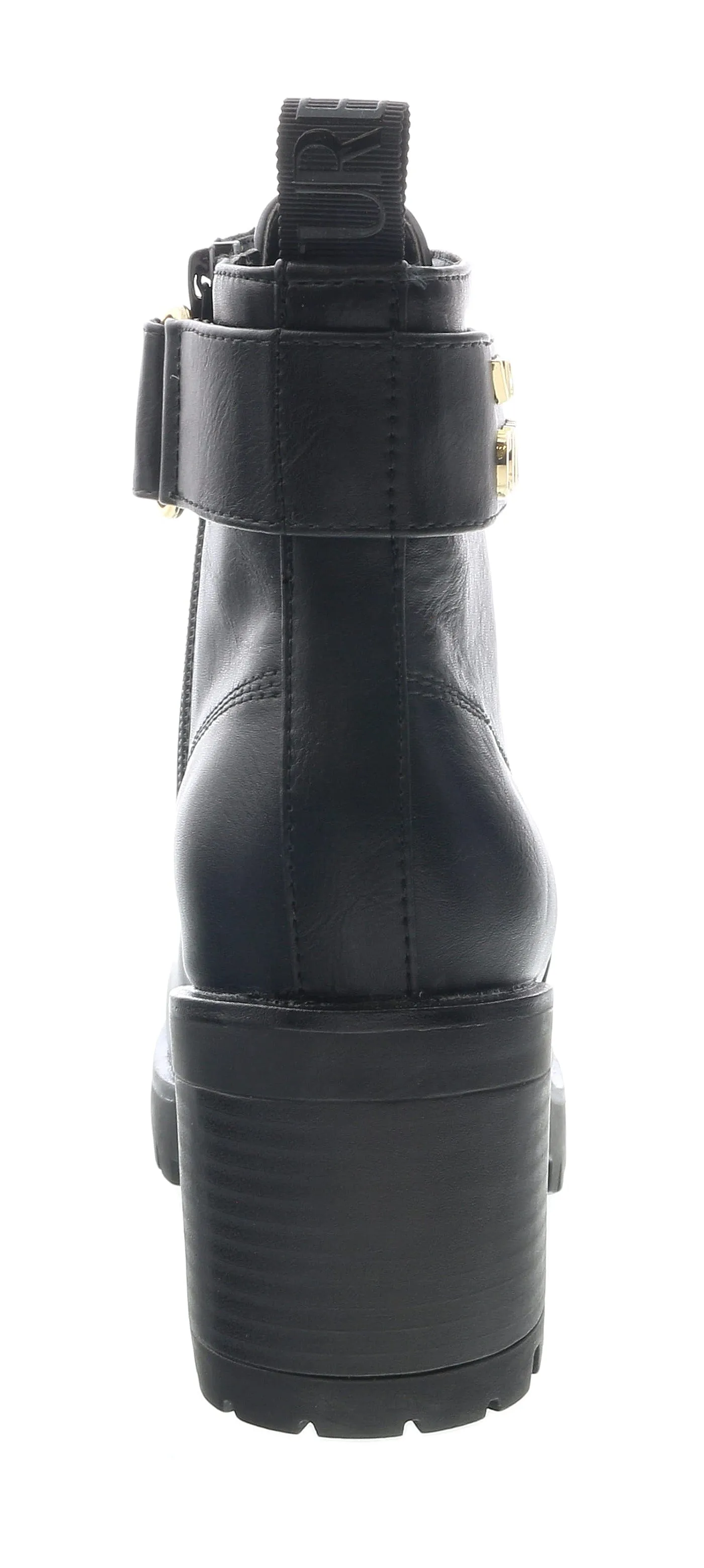 Versace Jeans Couture Black Block Heel Lace Up Combat Boots-