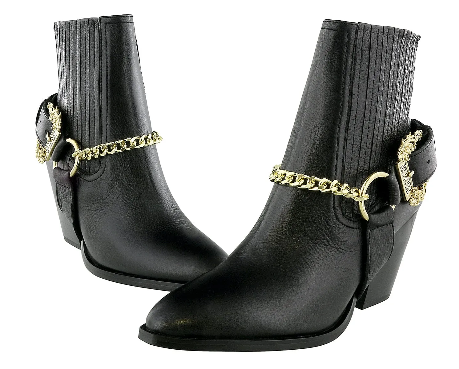 Versace Jeans Couture Black Chain Buckle Ankle Boots-