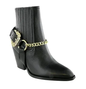 Versace Jeans Couture Black Chain Buckle Ankle Boots-