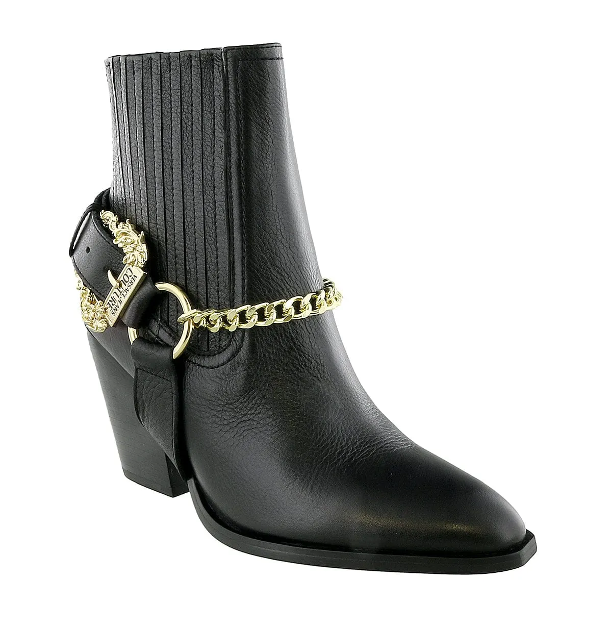 Versace Jeans Couture Black Chain Buckle Ankle Boots-