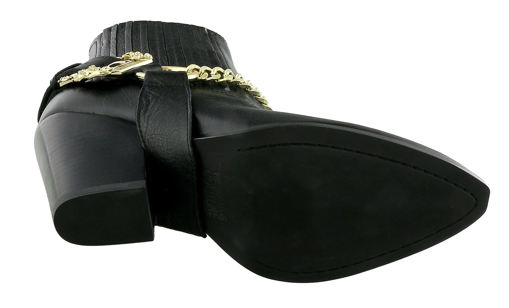 Versace Jeans Couture Black Chain Buckle Ankle Boots-