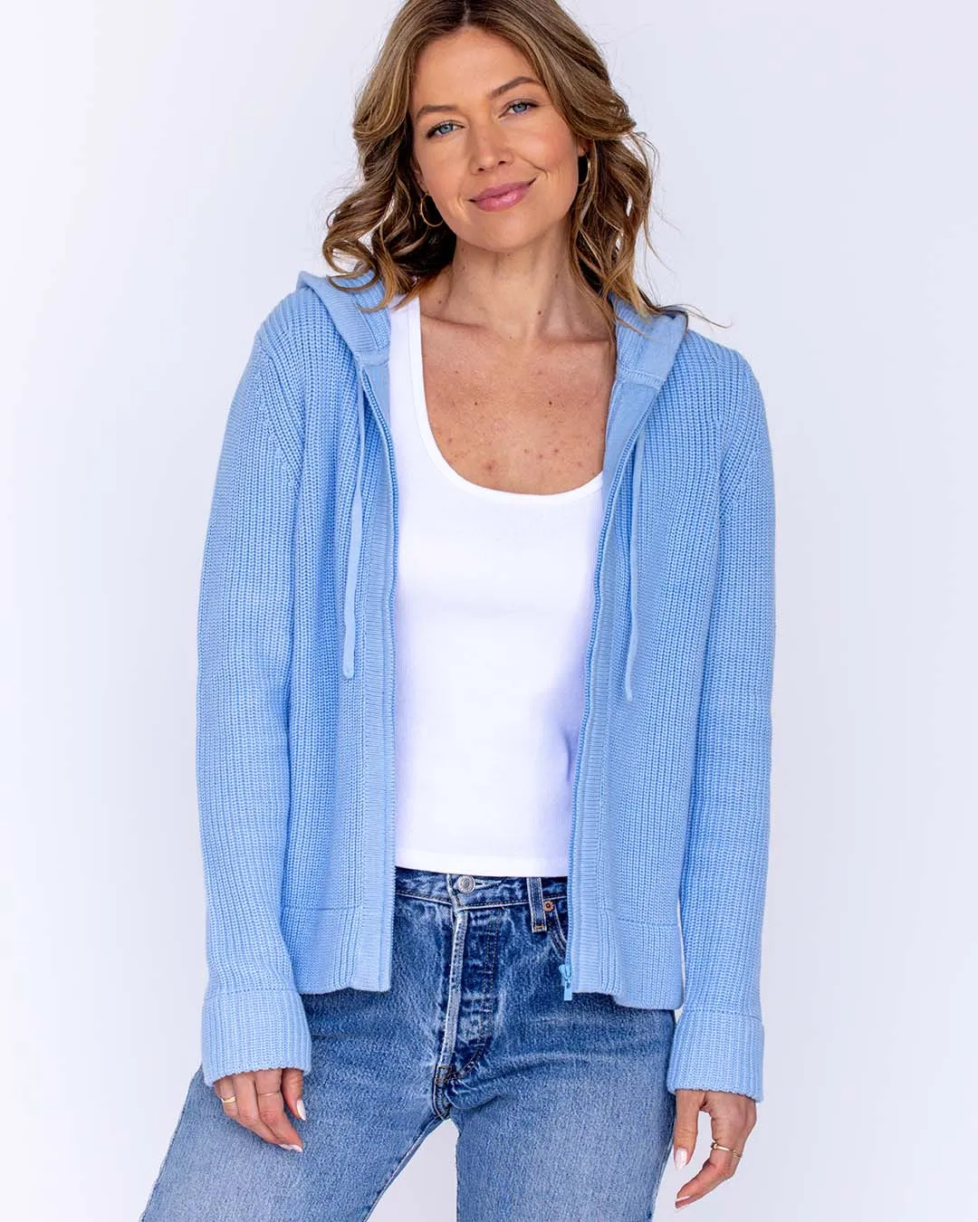 Womans Cotton Fisherman Zippered Hoodie in Hampton Blue - order size down, runs large